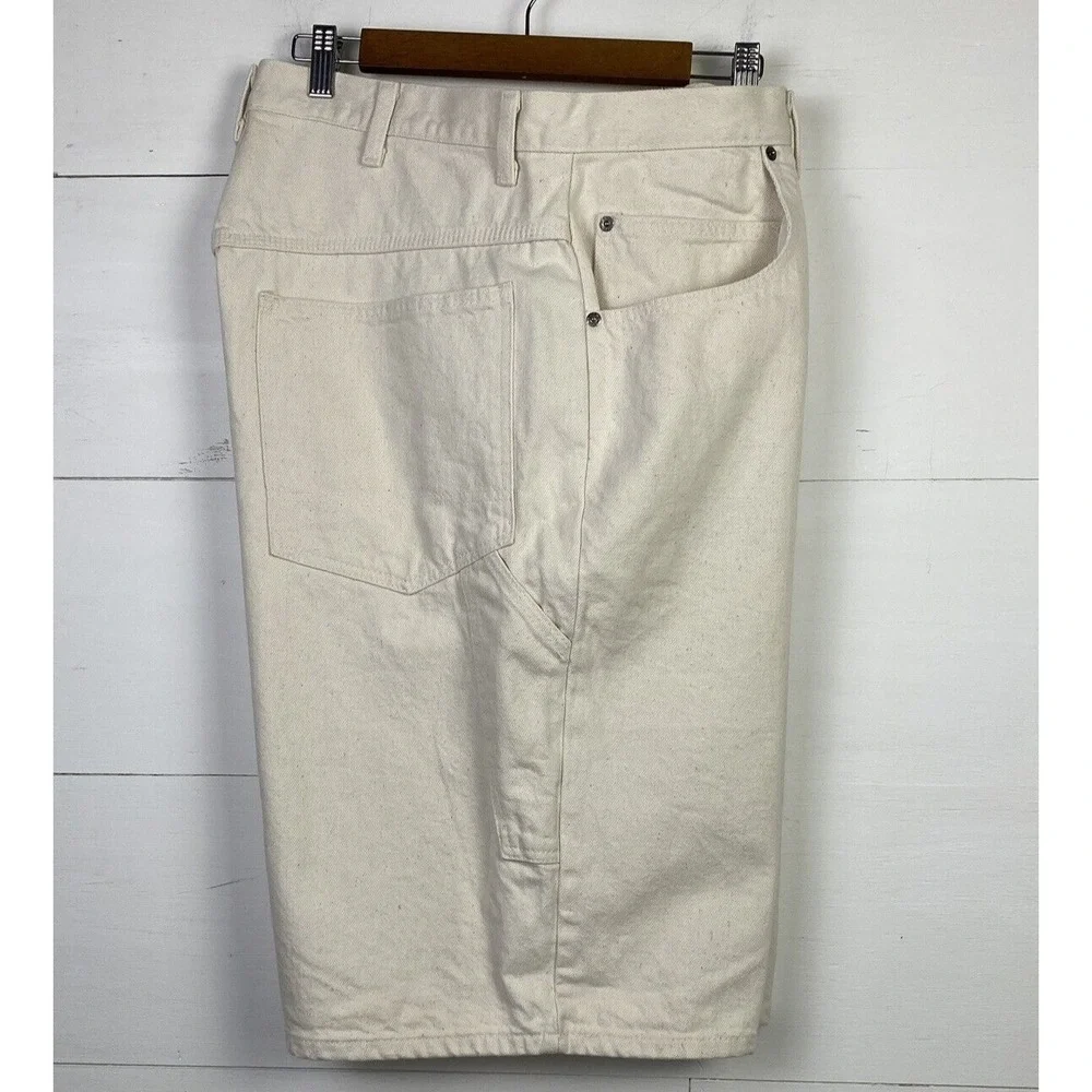 VTG IOU Shorts Men 40 Cream Denim Carpenter Loose Baggy Hip Hop Skater Beachy